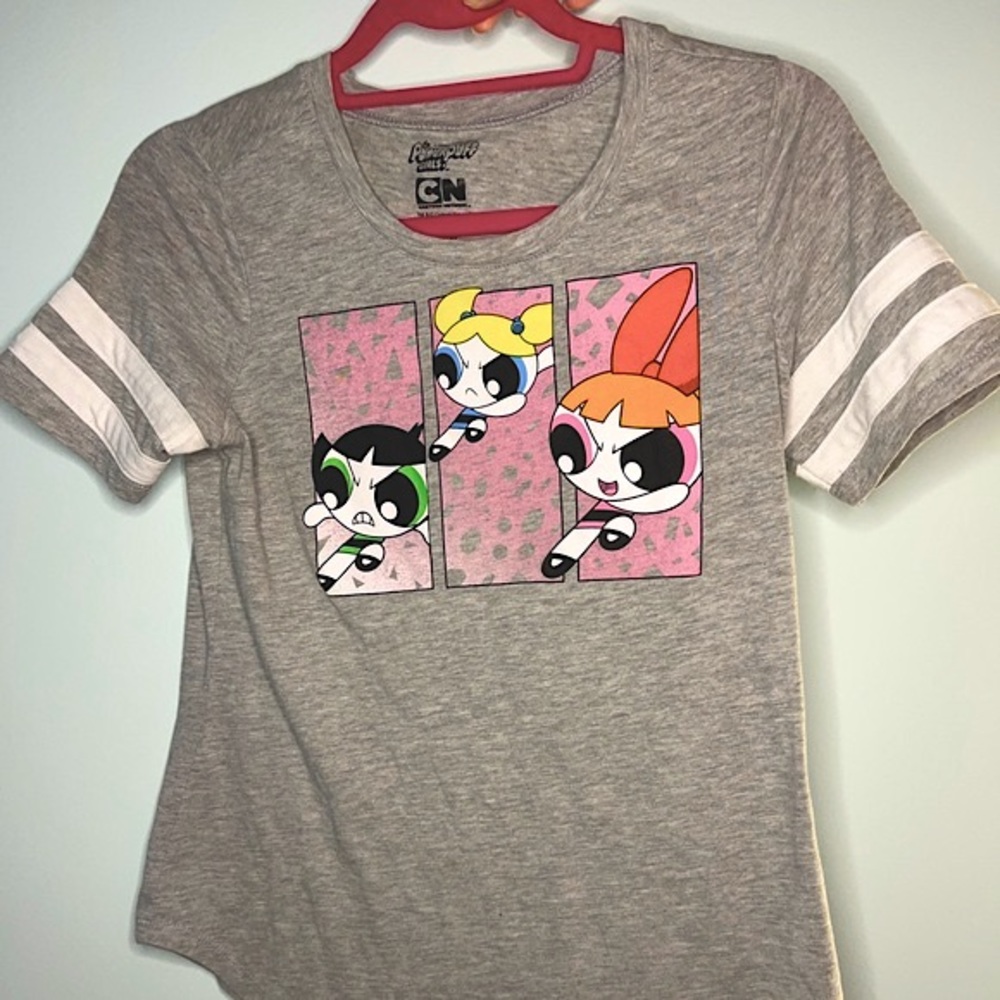 Hot Topic Powerpuff Girls Grey Baseball Fit Shirt